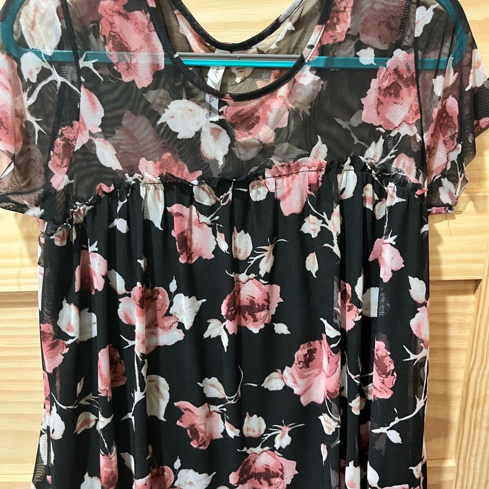 Floral Black and Pink Sheer Top